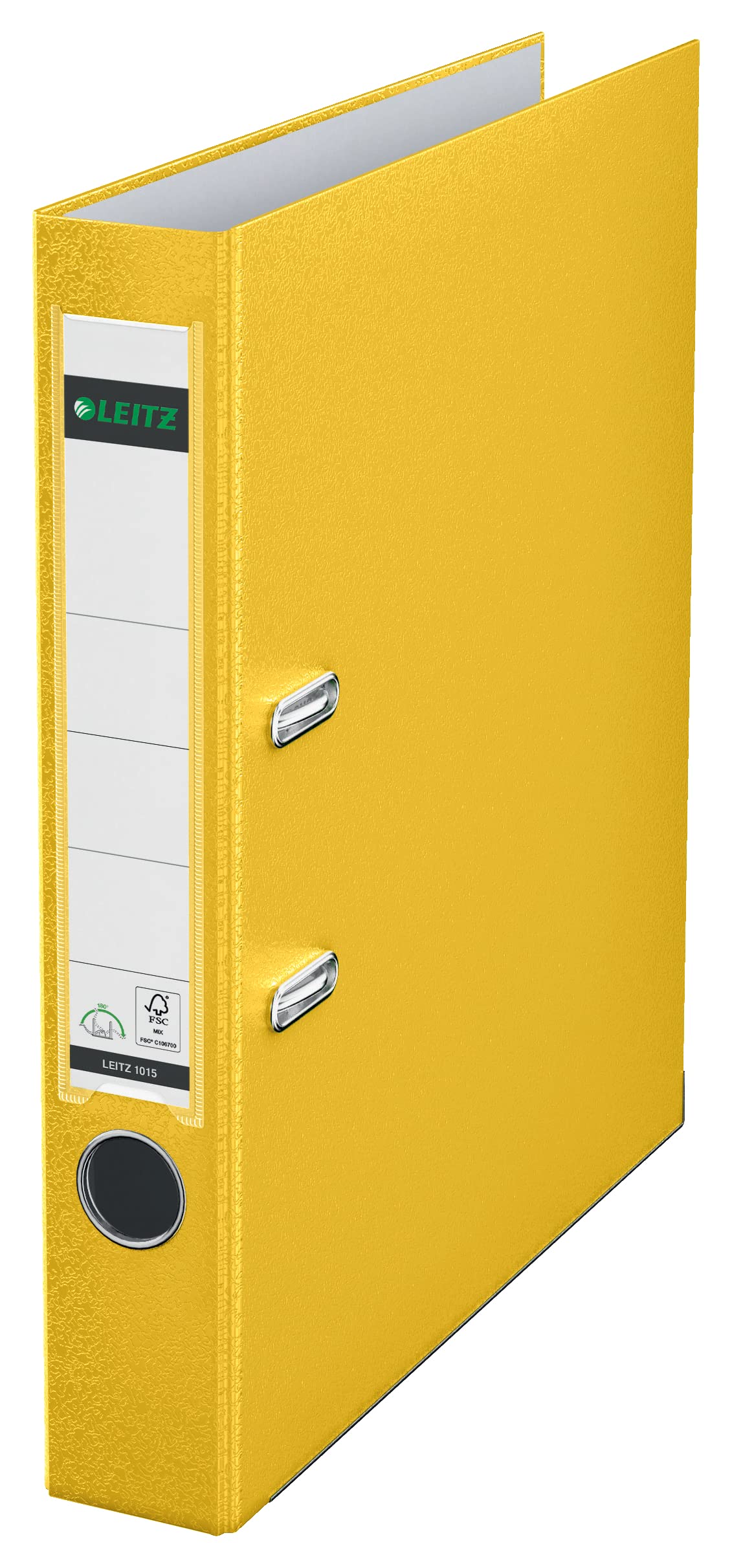 Leitz Quality Folder, 180° Plastic, The Original, DIN A4 Lever Arch Folder, 5 cm Narrow, 90% Recycled Cardboard, 30% pre-Consumer Recycled Plastic, with 180° Mechanism, 350 Sheet Capacity, Yellow,