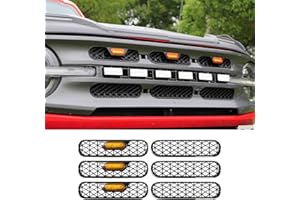 EVGOXMODS Grill Inserts Amber Lights Compatible with Ford Bronco Big Bend Outer Banks 2/4 Door 2025 2024 2023 2022 2021, Grille Trim Decoration Exterior Accessories