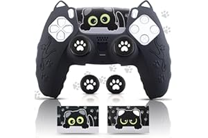 SoAegis Cute Cat-Ear PS5 Controller Skin Set, Silicone Controller Cover for PS5 Wireless Grip, Comes with 2 Thumb Grips and 2 Cat Stickers