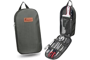 Bisgear Backpacking Camping Cookware Camp Kitchen Utensil BBQ Organizer Travel Mess Kit with Water Resistant Case, Cutting Board, Rice Paddle, Tongs, Scissors, Knife, Spork