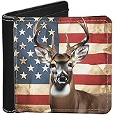 ZFRXIGN American Flag Deer Wallets for Men Billfold Travel Slim Wallet Leather ID Card Holder Organizer Foldable Clutch Reindeer Patriotic Money Bag