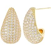 GELVTIC Chunky 18K Gold Plated Hoop Earring Silver Teardrop Earrings for Women Water Drop Lightweight Rhinestone Crystal Dangle Jewelry Wedding Bridal Bridesmaids Valentine's Gift for Woman Lover Mom