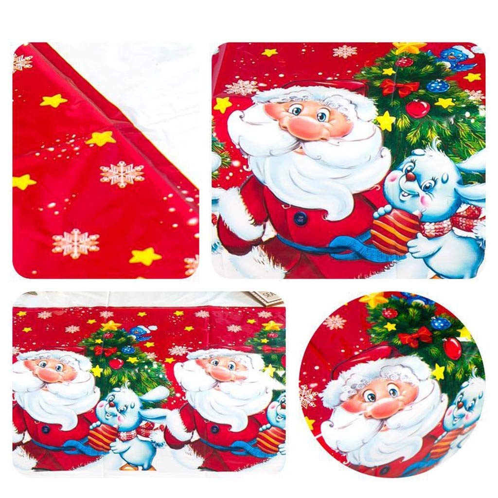HeziCat 1PC Xmas Table Cloth Christmas Tablecloth Santa Christmas Tree Printed Waterproof PVC Tablecloth for Xmas Party Holiday Winter Home Decor, 180x110cm