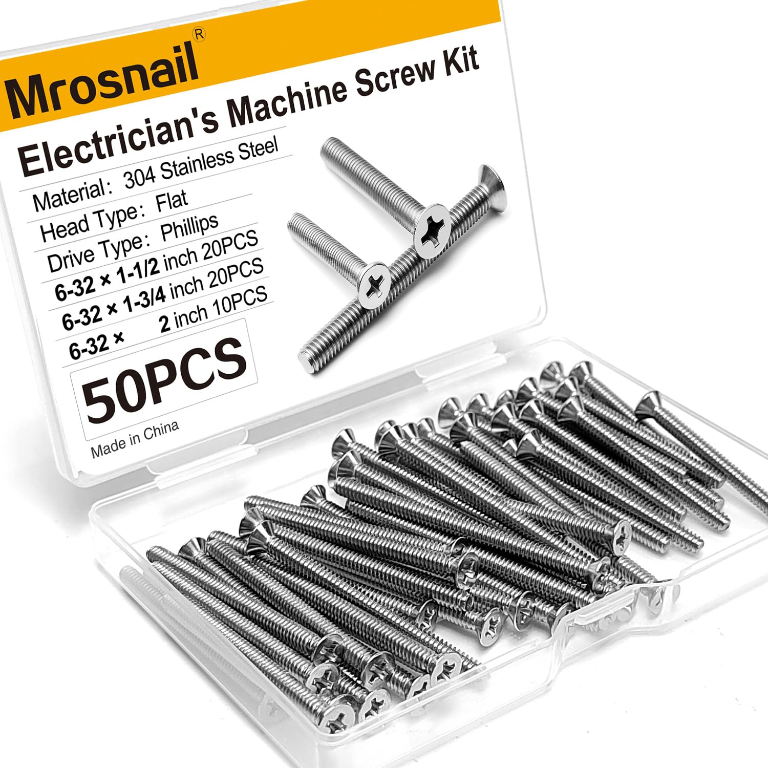 50PCS 6-32 Machine Screws, Stainless Steel Extra