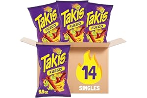 Takis Fuego Rolled Spicy Tortilla Chips, Hot Chili Pepper Lime Flavored, Multipack Box 14 Bags, 9.9 Ounces Each
