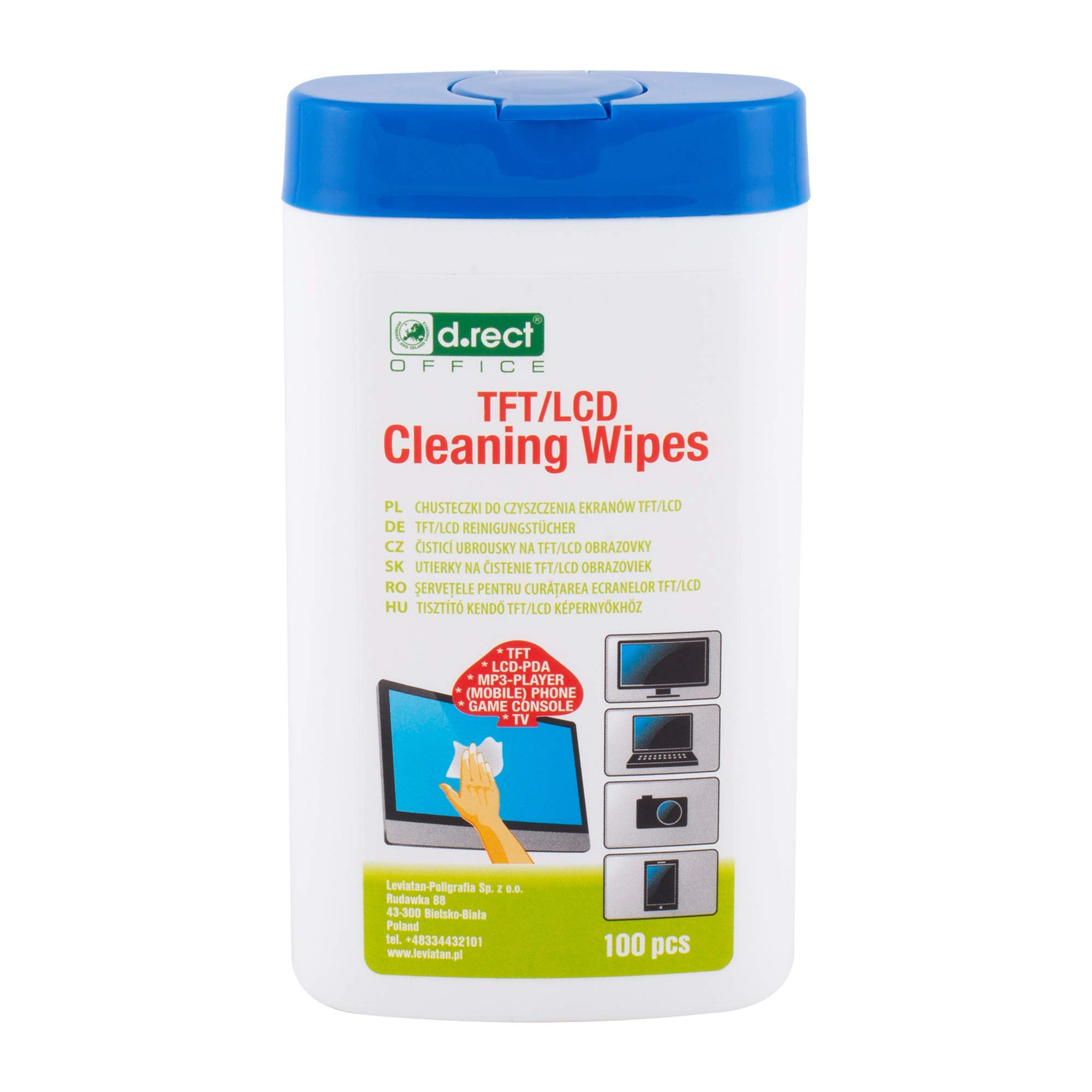 D.RECT Cleaning Wipes in Dispenser For TFT/LCD Screens Laptop Tablet - Multi Purpose Cleaning Wipes Remove Dirt from All Surfaces, 100 pieces
