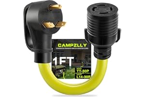 Campzlly NEMA TT-30P to L14-30R Generator Adapter Cord, 30 Amp 3 Prong to 4 Prong Generator Transfer Switch Adapter Cord, Generator to House Inlet Box,12 Inch, ETL Listed