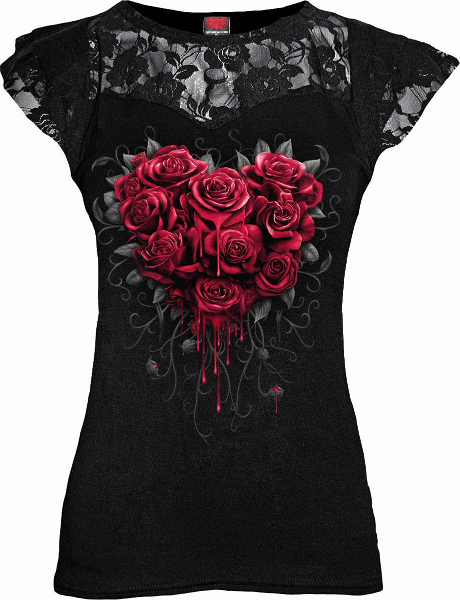 Spiral - Bleeding Heart - Lace Layered Cap Sleeve Top Black - S