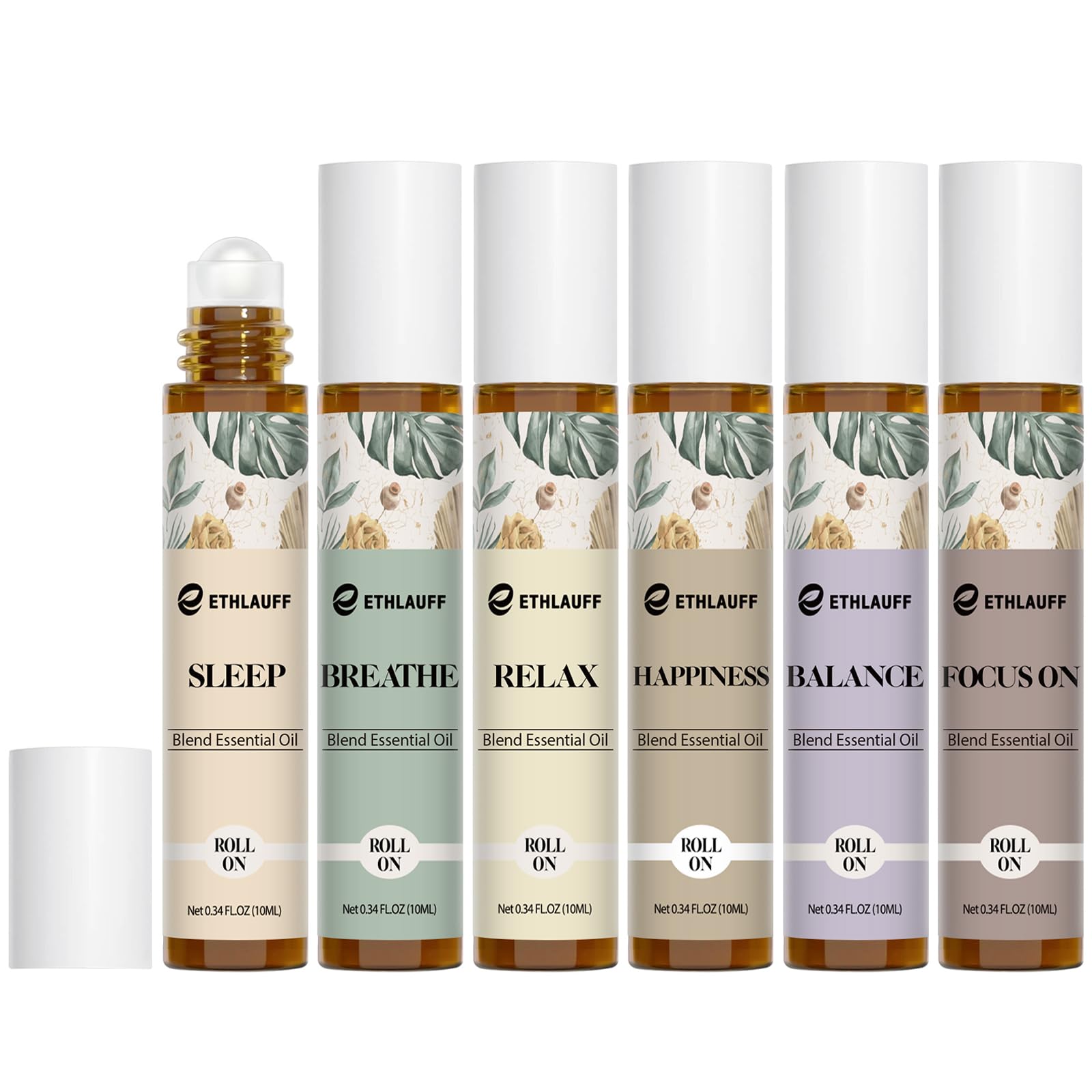 Photo 1 of Essential Oils Roll On Set 6 Pack - (Relax, Sleep, Balance,Breathe, Focus on, Happiness) Aromatherapy Oil with Roller Ball, Essential Oils Blends for Skin - Relaxation Gift for Women and Men