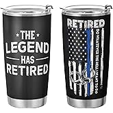 Retired Police Officer Tumbler - The Legend Has Retired American Flag Blue Line Retirement Gift for Men Dad - Stainless Steel Travel Mug 20oz