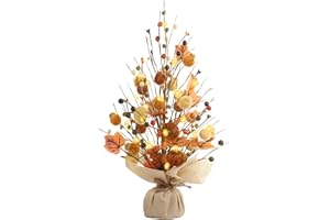 RoseCraft Fall Decor, 18 Inch Artificial White Berry Maple Leaf Pumpkin Tree Tabletop Decorations, for Autumn Harvest Home Wedding Holiday Party Indoor Decor - Gifts.
