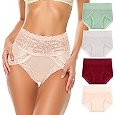 QUASTI Womens High Waist Underwear Nylon Lace Panties Soft Breathable Ladies Hipster Panty Full Coverage Briefs 4 Pack