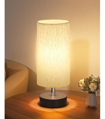 Lámpara De Mesa Pequeña Con Pantalla De Lino Y Luz LED Cálida | Incluye Cable USB