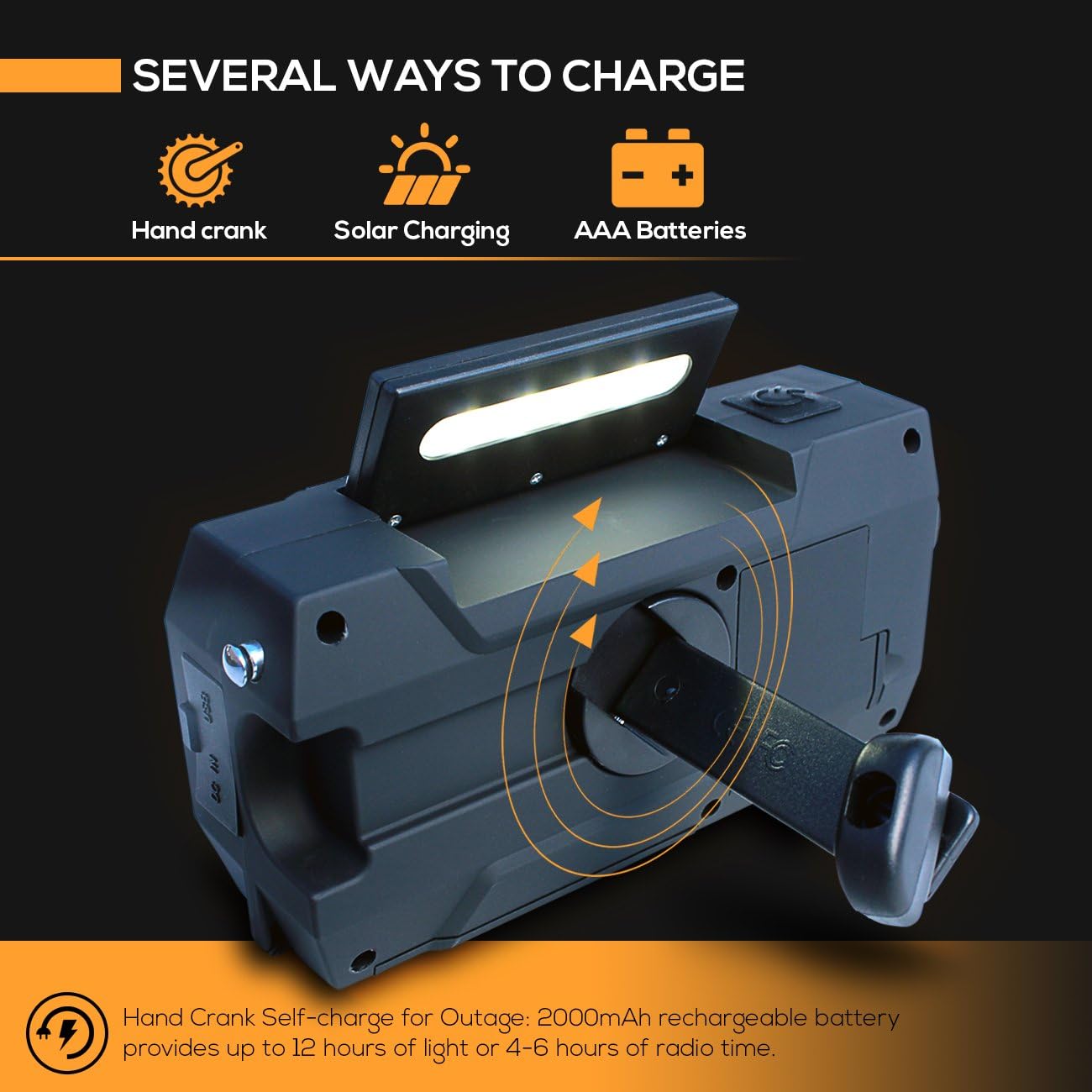 Service Survival Emergency Radio & NOAA Weather Radio | 2000mAh Hand Crank Radio & Battery Powered Radio AM/FM NOAA Solar Radio Weather Radio Weather Radio LED Flashlight USB Power Charger: Home Audio & Theater
