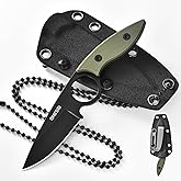 Omesio Neck Knife with Sheath and Necklace, 2.36" 5Cr13MoV Steel Small Compact EDC Fixed Blade Knife, G10 Handle Horizontal Carry Full Tang Tactical Hiking with Kydex Sheath Gift Box for Men