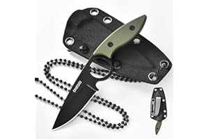 Omesio Neck Knife with Sheath and Necklace, 2.36" 5Cr13MoV Steel Small Compact EDC Fixed Blade Knife, G10 Handle Horizontal Carry Full Tang Tactical Hiking with Kydex Sheath Gift Box for Men