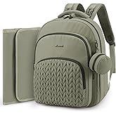 LOVEVOOK Diaper Bag Backpack, Baby Bag with Changing Pad for Mom Dad, Large Waterproof Mommy Bag with Stroller Buckles, Travel Essential with Pacifier Case & Insulated Bottle Pockets, Bean green