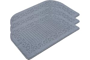 COSY HOMEER 32X20 Inch Anti Fatigue Kitchen Rug Mats are Made of 100% Polypropylene Half Round Rug Cushion Specialized in Anti Slippery and Machine Washable (Grey 3pcs)
