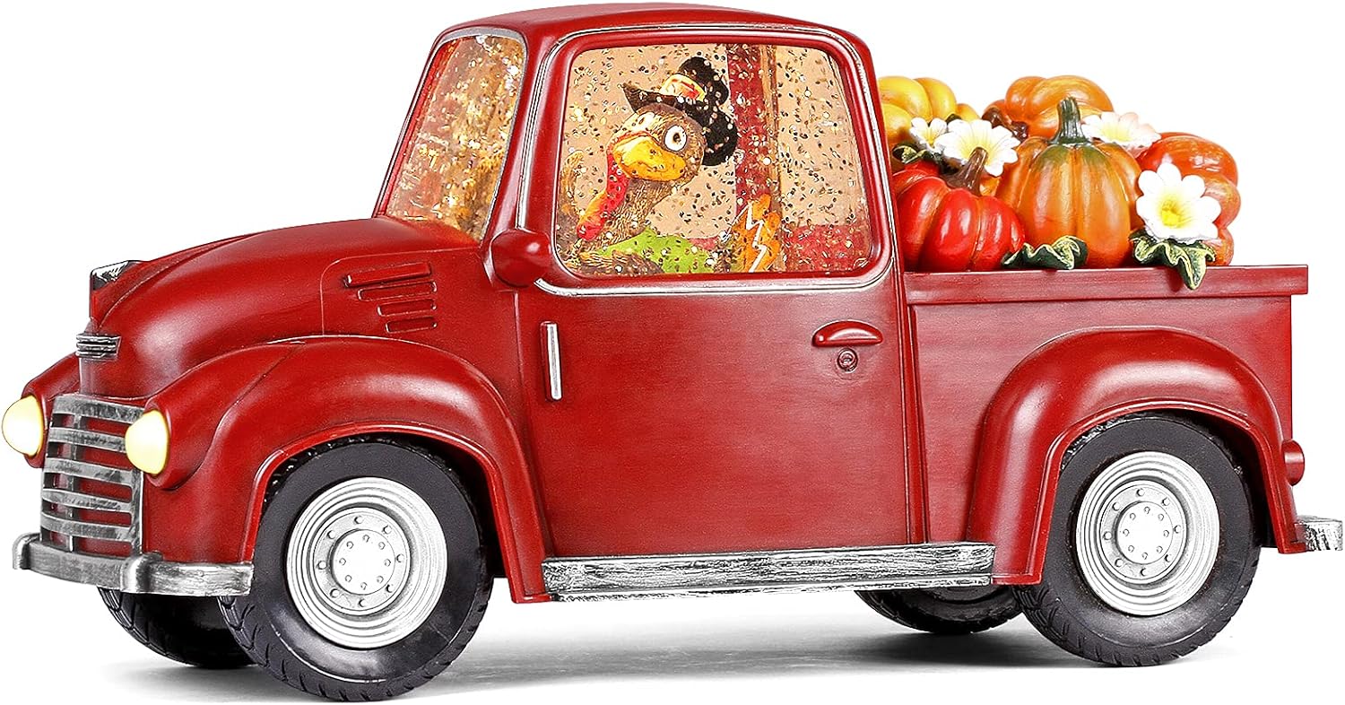 Snow Globes - Fall Decor Vintage Red Truck, 11.3