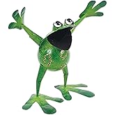 Sunset Vista Designs Outdoor Yard Decor - Green Metal Frog Garden Sculpture, 11.75" Tall, Standing Speedy