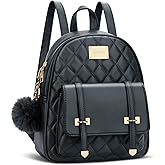KKXIU Girls Small Backpack Purse Vegan Leather Quilted Mini Daypack for Women Trendy Bookbag (Black)