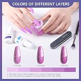 Wakaniya 8 Color Clear Pink Glitter Dip Powder Nail Set Starter Kit Base Top view 4