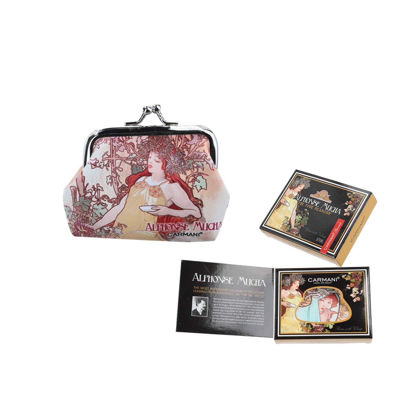 CARMANI - Small Ladies Clasp Coin Purse with Alphonse Mucha"Four Season Autumn"