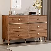 Chrangmay 6 Drawer Dresser,47" Wide Mid Century Chest of Drawers,Wooden Bedroom Drawer Dresser with 6 Storage Drawers for Bedroom,Living Room,with Anti-Tipping Device,Walnut.HT
