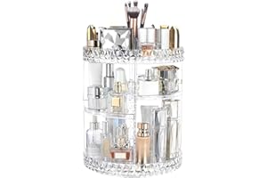 ZHIAI 360 Rotating Makeup Organizer, Large Capacity Cosmetics Organizer for Perfume Holder Organizer Countertop, DIY Adjustable Bathroom Makeup Carousel Holder Rack, Clear Diamond