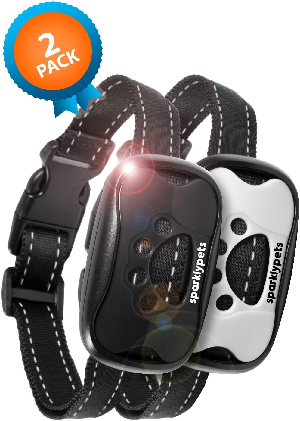 Humane Dog Bark Collar 2 Pack | Anti Barking Training Collar | Vibrating, No Shock Stop Barking for Small Medium Large Dogs | Excessive Barking Pet Corrector (Black&White, Battery)