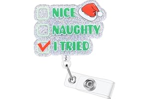 BVIIE Nice, Naughty, I Tried Badge Reel Funny Christmas Badge Reel, Healthcare Gifts, Retractable ID Card Badge Holder, Office Badge Clip for RN LPN CNA MA ER Night Shift Nurse Nursing Student Doctor