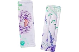 CARUILI Carseat Strap Covers for Babies, Soft Seatbelt Covers for Kids, Reversible Baby Car Seat Strap Covers, Size: 6.5 x 6.5 inch, for Baby Car Seat, Stroller, Swing, High Chair, Purple Flower