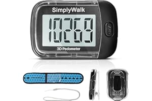 SimplyWalk 3D Step Counter for Walking, Comes with Ankle Band, Clip, and Lanyard, Portable Pedometer for Walking Steps and Miles with Long Battery Life and Extra Large Display Steps Tracker