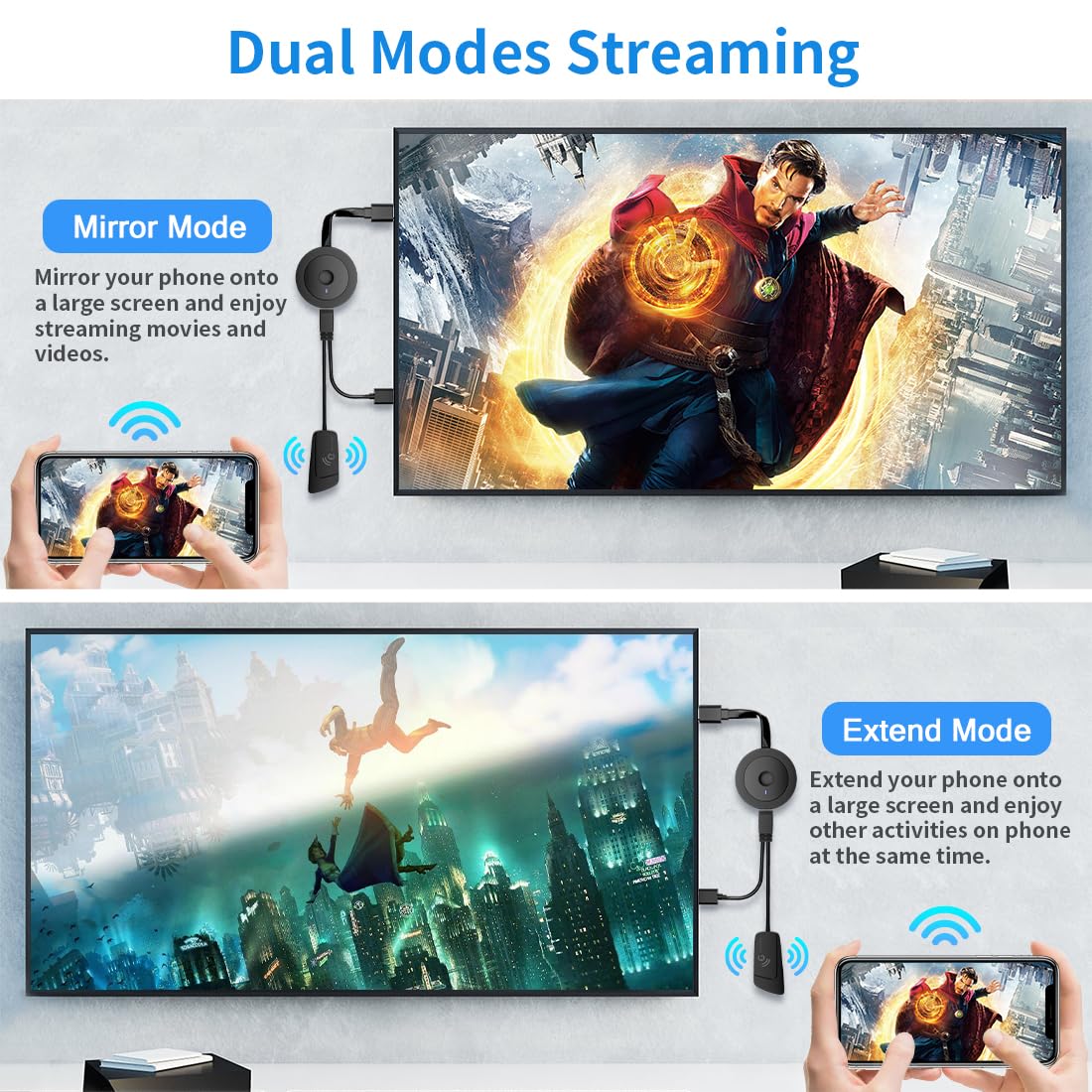 Wireless HDMI Adapter, DRYMOKINI 4K HDMI Dongle, Mirror Screen Display Dongle, Streaming YouTube/TikTok from i-Phone,i-Pad, Android, Tablet, Windows to HDTV/Monitor/Projector, Miracast, Airplay, DLNA