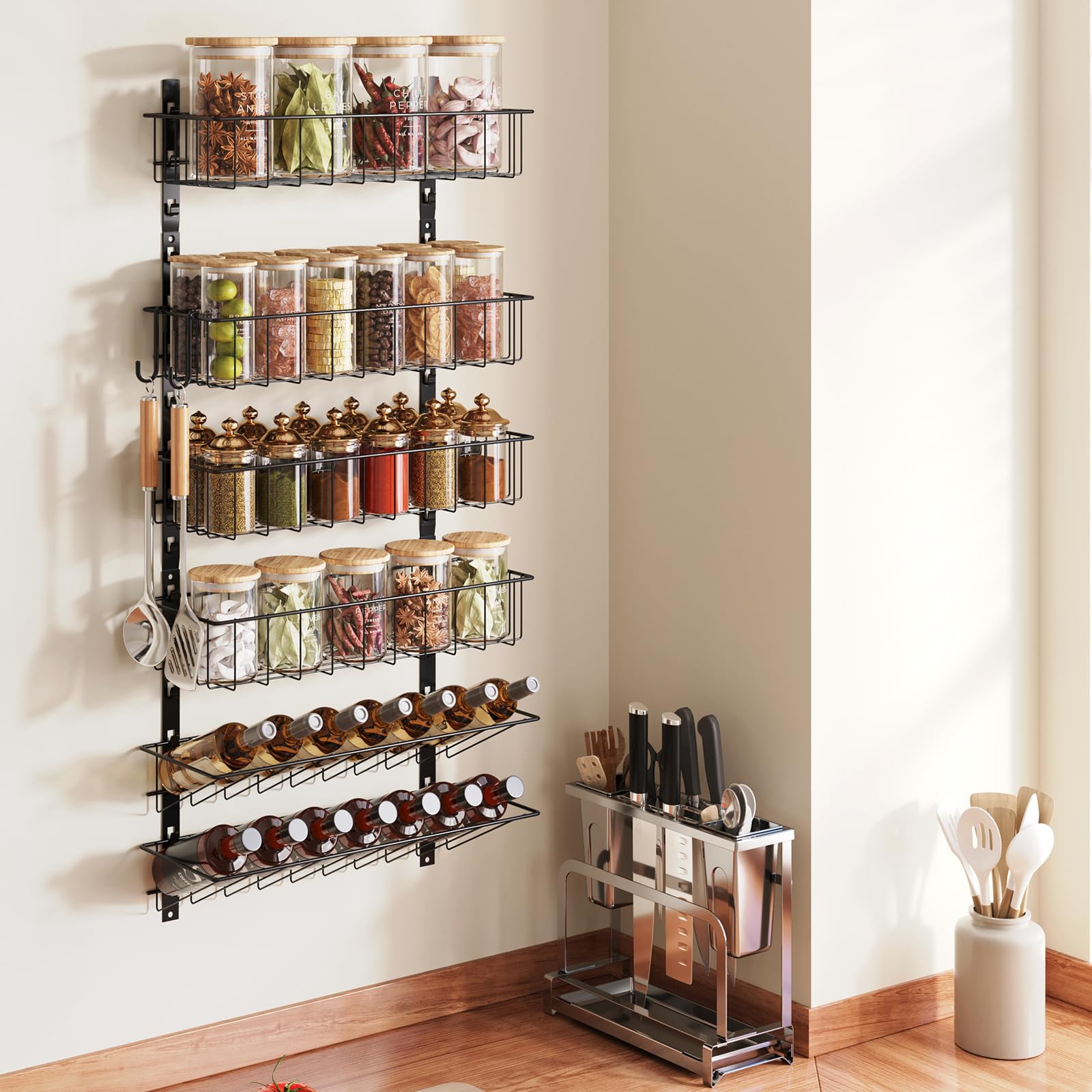 Mua X-cosrack Spice Rack Wall Mount 6-Tier with Hooks, Space-Saving ...
