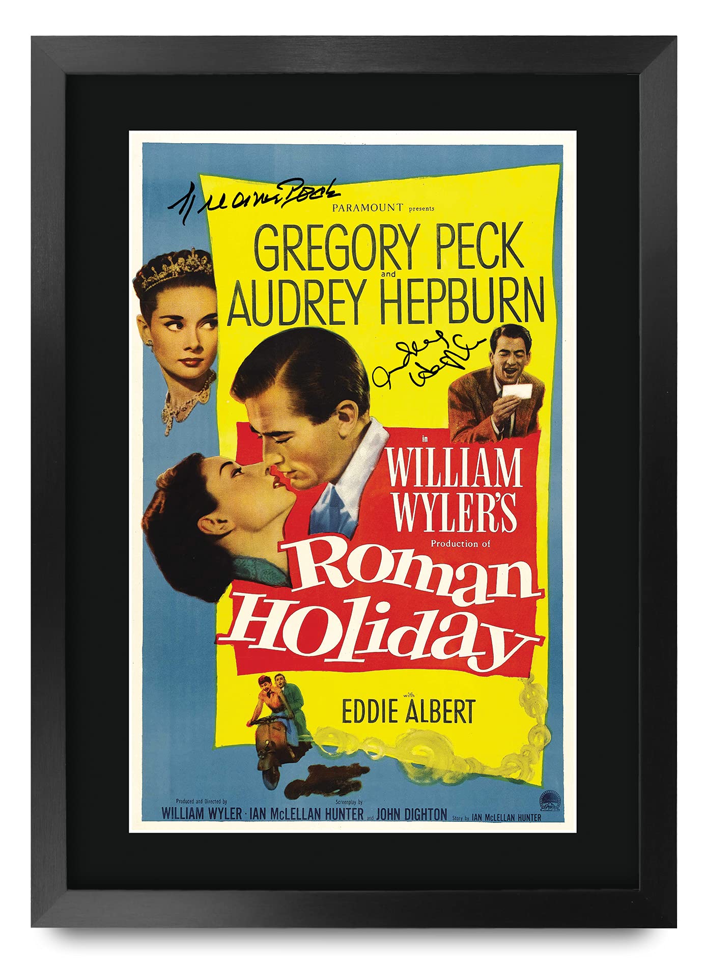 HWC Trading FR A3 Roman Holiday Audrey Hepburn Gregory Peck Gifts Printed Poster Signed Autograph Picture for Movie Memorabilia Fans - A3 Framed