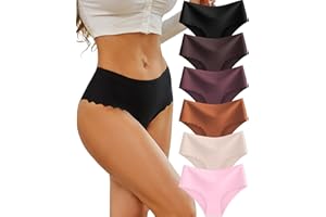 Sth Big High Waisted Seamless Underwear for Women No Show Panties Cheeky Scalloped Edge Bikini Breathable Briefs 6 Pack