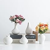 Kendiis Small Ceramic Vase Set of 5, Modern White Vase, Bud Vase, Boho Decorative Vase for Fireplace, Entryway and Living Room, Centerpiece Table Decorations
