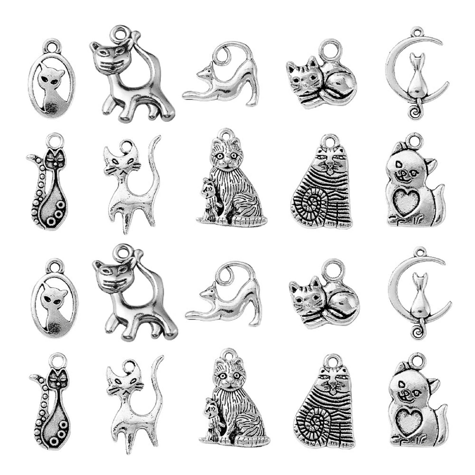 Airssory 100Pcs 10 Style Cute Kitten Cat Charms Mini Animal Pet Charm Assorted for Jewelry Making DIY Craft