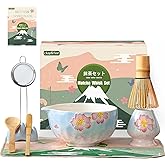 Clay&Fire Matcha Whisk Set,9 Pcs Ceramic Matcha Set, 15 OZ Matcha Bowl with Spout and Whisk,Matcha Kit for Friend, Ideal Gift for Matcha Lover(Cherry Bloom)