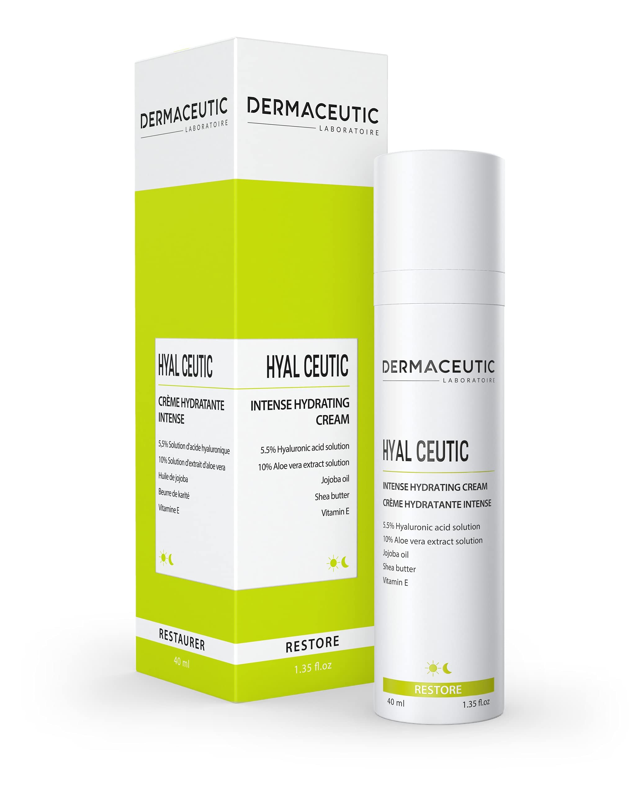 Dermaceutic Hyal Ceutic - Intense 24hr moisturizing cream with Hyaluronic acid, Aloe Vera, Vitamin E and Jojoba oil - 40ml