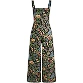 CIDER Jumpsuits For Women Floral Square Neck Corduroy Straight Leg Trousers Mid Waist Pocket Long Jumpsuit