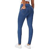 AVAMO Jeggings for Women with Pockets Stretchy Skinny Jeans Denim Leggings Pull on High Waist Tummy Control Trendy Jean