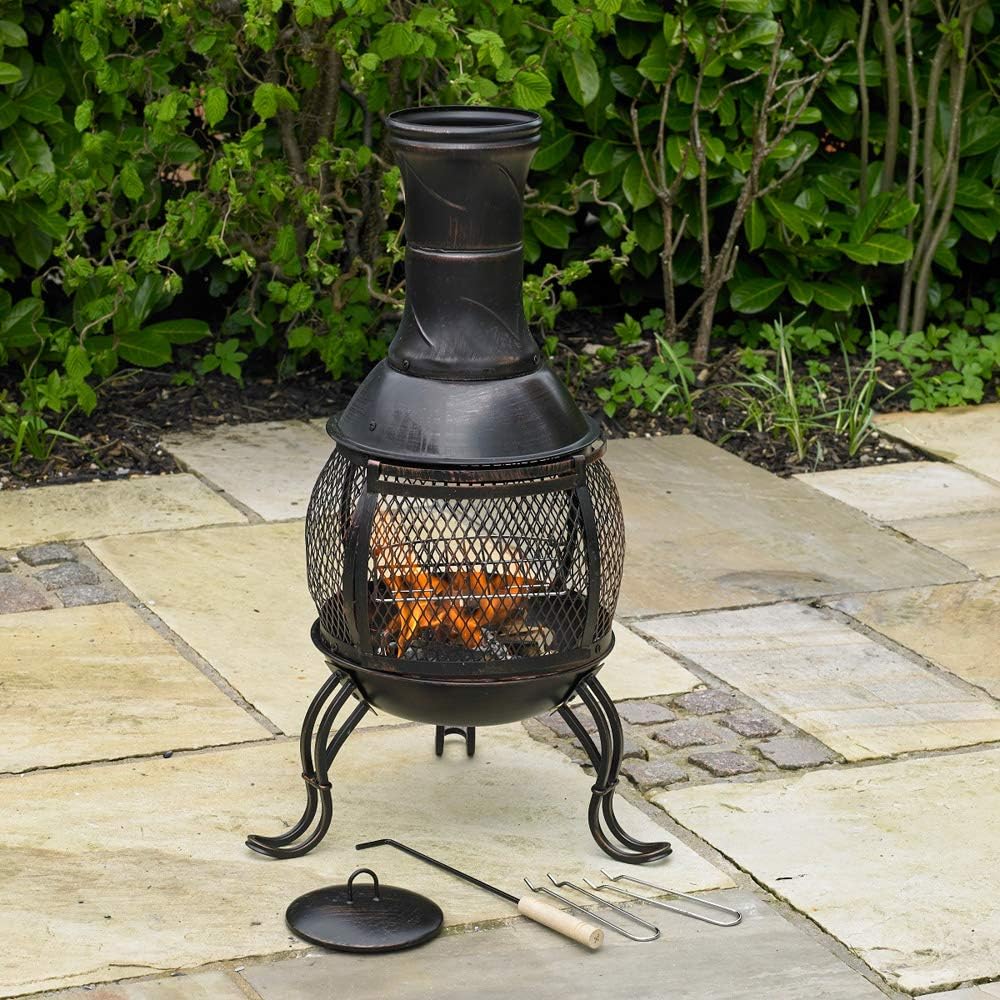 Kingfisher CHIM1A Outdoor Chiminea BBQ Heater, Black & Bronze Finish