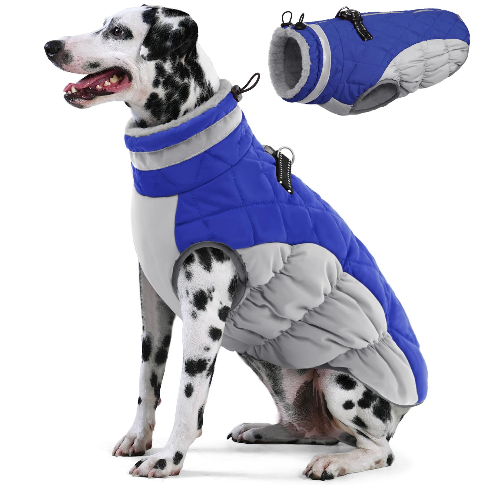 AOFITEE Dog Coat, Warm Dog Jackets for Large Dogs, Reflective Turtleneck Dogs Winter Coat with Harness Built in, Waterproof Windproof Pet Snow Jacket Fleece Vest for Cold Weather, Blue XXL