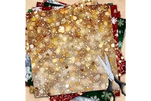 12 pcs Christmas Glitter Scrapbook Paper - 6x6 Inch Festive Holiday with Snowflakes, Golden Stars for DIY Crafts, Card Making