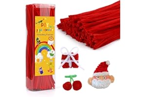 Iuuidu Pipe Cleaners Chenille Stem, 300PCS Pipe Cleaners Craft Supplies, Fuzzy Sticks Pipe Cleaner Brush for DIY Art Creative Craft Decorations (Red)