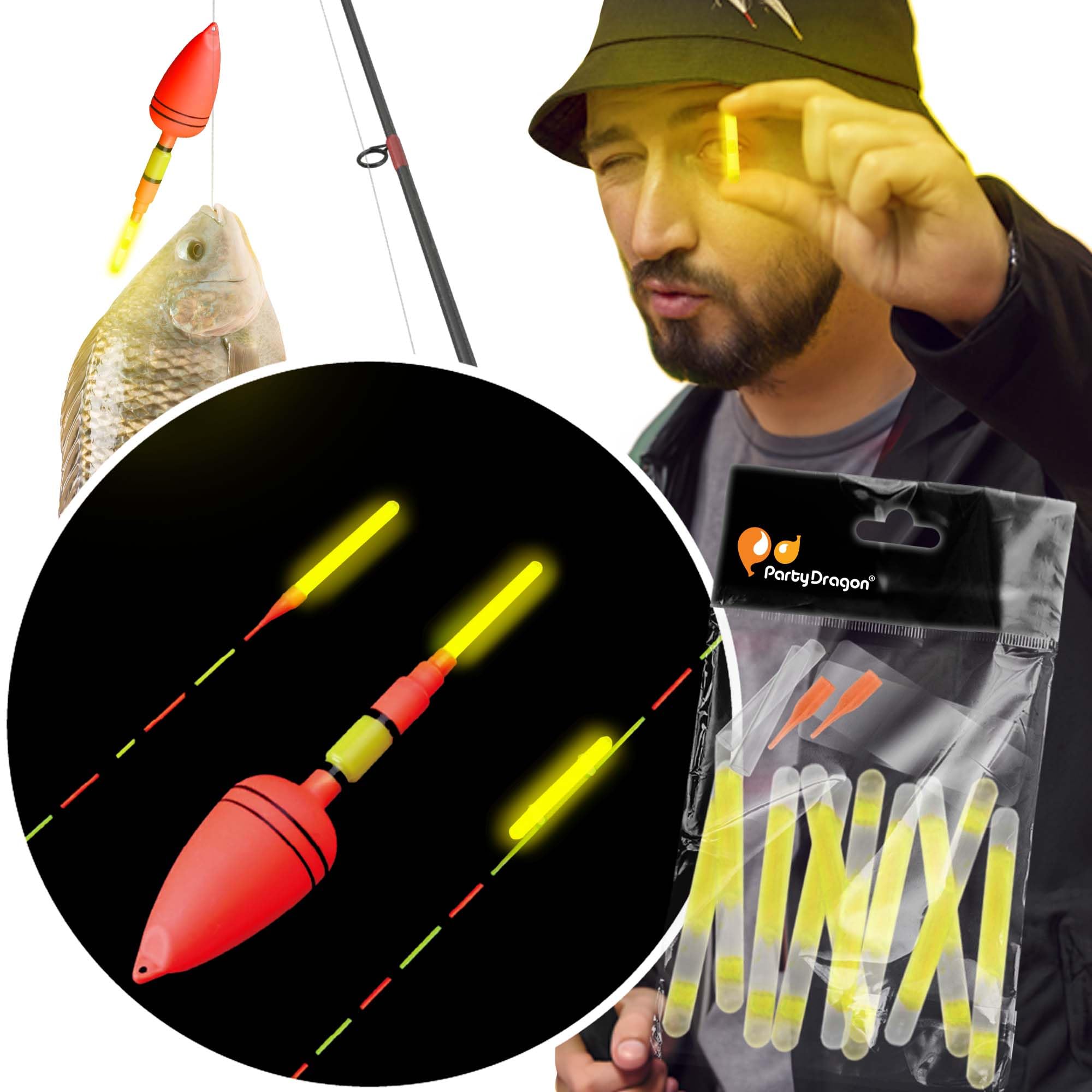 Glow Fever Bulk 100 PCS Night Fishing Float Fluorescent Glow Sticks, Dia. 4.5mm Light Visibility Up To 30M, Luminous Float Used on Floats Bobbers Rod tip Pole (Yellow)