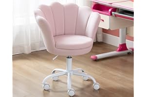 CIMOTA Cute Kids Desk Chair,Velvet Bedroom Chair Adjustable Child Computer Chair Swivel Shell Vanity Chairs for Girls Bedroom/Study Room, Light Pink