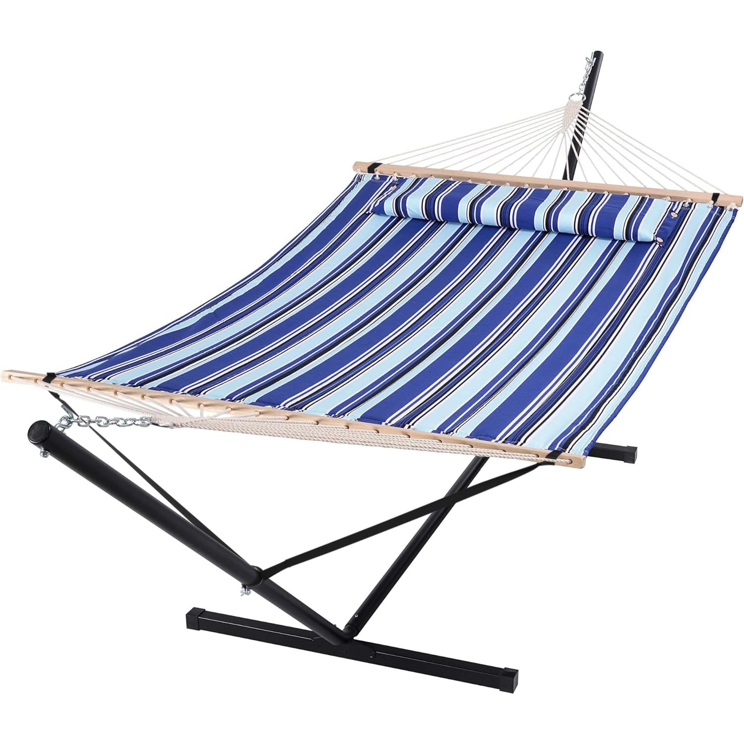 Photo 1 of SUNCREAT Two Person Hammock with Stand Heavy Duty, Free Standing Hammocks Outdoors for 2 Person, Max 475lbs Capacity, Blue Stripes